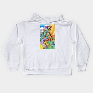 Sunny Day River & Trees Vibrant Colorful Abstract Kids Hoodie